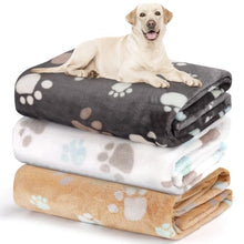 Load image into Gallery viewer, Gowyeg Dog Blanket for Large Dogs 3 Pack Dog Cat Flannel Blankets Washable Soft Pet Throw Cover for Kennel Crate Bed Cute Paw Pattern Pet Blanket Grey/White/Brown 41" x 31"