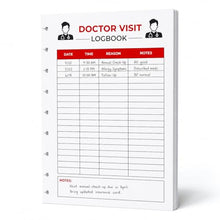 Load image into Gallery viewer, Doctor Visit Logbook Inserts, Classic 9-Disc Mushroom-Punched Refill Pages, 50 Double-Sided Sheets, 7 x 9.25 Inch, 100 GSM White Paper, Medical Appointment Notes for Discbound Planners, Inserts Only