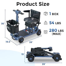 Load image into Gallery viewer, MIHAYO 4 Wheel Mobility Scooter for Seniors&Adults- 24 Miles Range, Foldable Powered Electric Wheelchair Device w/Dual 288WH Batteries, 32 L Basket, 280 lb Capacity, Compact, Blue
