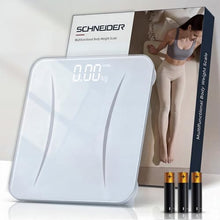Load image into Gallery viewer, Schneider Highly Accurate Digital Bathroom Scales, 400 lbs Capacity Accurate to 0.05lb, Physician Grade with Sturdy Tempered Glass Larger LED Weighting Scale for Body Weight, Pet - Batteries Included