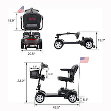 Load image into Gallery viewer, Metro Mobility 4 Wheel Folding Mobility Scooter for Adults - 300 lbs Capacity Powered Mobility Scooters for Seniors, Travel - Long Range Power Extended Battery with Comfortable Larger Legroom - Gray