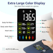 Load image into Gallery viewer, Posture Body Fat Scale, Extra Large Display Digital Bathroom Wireless Weight Scale Composition Analyzer with Heart Rate Heart Index & Body Shape Index with Free APP 400Lb Black