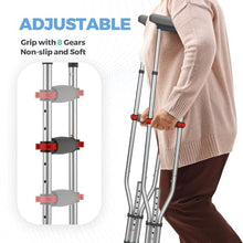 Load image into Gallery viewer, Geiserailie 1 Pair Aluminum Underarm Crutches Lightweight Crutches with Height Adjustment up to 300 Lbs Walking Aid for Adults Elder Range 4'6”– 6'6” with Underarm Pad and Hand Grip