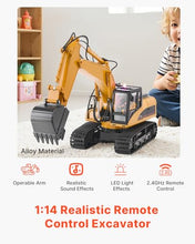 Load image into Gallery viewer, VEVOR Remote Control Excavator Toy 15 Channel 3 in 1 Remote Control Digger with Metal Shovel 1:14 Scale RC Excavator with Light & Sound Full Functional Construction Vehicles for Kids 2 Batteries