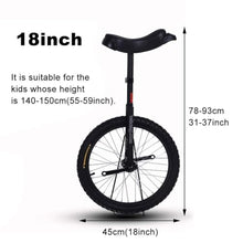 Load image into Gallery viewer, Single Wheel Unicycles Excellent Unicycles Balance Bike for Kids/Boys/Girls, 16"/18"/ 20" / 24",Leakproof Tire, Adjustable Height Unicycle, (24 Inch Wheel)