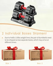 Load image into Gallery viewer, Adjustable Dumbbell Set, 10-in-1 25LB/55LB Ajustable Dumbbells with Safe Locking System, Enclosed Storage Tray