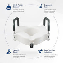 Load image into Gallery viewer, 5" Toilet Seat Riser Supports 300lbs Raised Toilet Seat with Removable Padded Arms for Seniors