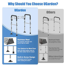 Load image into Gallery viewer, UGarden Upgraded Toilet Safety Rails 380LBS, Stainless Steel Toilet Rail Frame, Adjustable Stand Alone Toilet Support with Non-Slip Grips & Suction Cups,Tool-Free Assembly, Fits for Elderly/Disabled