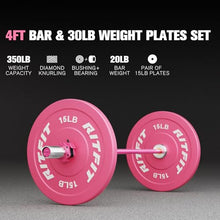 Load image into Gallery viewer, RitFit Barbell Weight Set - 4/6FT Olympic Barbell with Weight Plates (55-115LB Total) -Pink Plates