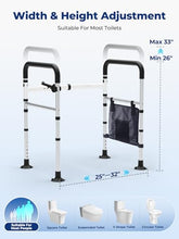 Load image into Gallery viewer, WHLICKS Toilet Safety Rails, Height & Width Adjustable Detachable Toilet Safety Frame for Seniors, Elderly & Disabled, Foldable Handicap Toilet Rails with Handles Storage Bag, Tissue Holder (350LB)