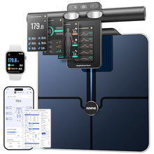 Load image into Gallery viewer, RENPHO Smart Scale for Body Weight, 8-Electrode Body Composition Scale with BMI, Body Fat, Muscle Mass, Rechargeable Body Fat Scale with Full-Color TFT LCD on Handle, MorphoScan Nova, Dark Blue