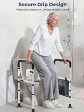 Load image into Gallery viewer, WHLICKS Toilet Safety Rails, Height & Width Adjustable Detachable Toilet Safety Frame for Seniors, Elderly & Disabled, Foldable Handicap Toilet Rails with Handles Storage Bag, Tissue Holder (350LB)