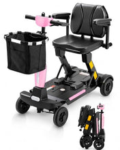 Load image into Gallery viewer, Ecomobi Light Weight Mobility Scooter for Seniors & Adults, 12–30 Mile Range, Foldable Airline Approved Portable 4 Wheel Motorized Scooter with Removable Lithium Battery, 300 lb Capacity, MS02F Pink