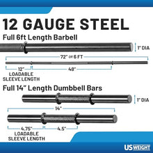 Load image into Gallery viewer, US Weight 105 Pound Barbell Weight Set , Adjustable with Two Dumbbell Bars and Full 6 Ft Bar, Black