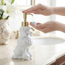 Load image into Gallery viewer, NEWHENGS Poodle Shaped Soap/Lotion/Hand Sanitizer Ceramic Dog Lover Stainless Steel Pump Dispenser for Dog Mom Gifts, Refillable for Kitchen and Bathroom(White)
