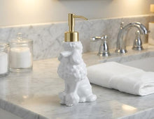 Load image into Gallery viewer, NEWHENGS Poodle Shaped Soap/Lotion/Hand Sanitizer Ceramic Dog Lover Stainless Steel Pump Dispenser for Dog Mom Gifts, Refillable for Kitchen and Bathroom(White)
