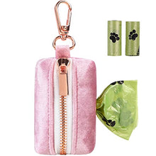 Load image into Gallery viewer, ARING PET Velvet Dog Waste Bag Dispenser, Pink Doggy Poop Bags Holders Attach to Any Leashes, Portable Washable Pet Waste Pouch Dispenser with Metal Zipper