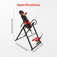 Load image into Gallery viewer, Inversion Table, 330.7lbs Capacity Heavy Duty Inversion Table Heavy Duty Strength Training Inversion Equipment w/Headrest & Adjustable Protective Belt for Back Pain Muscle Tension (Black + Red)