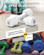 Load image into Gallery viewer, Adjustable Dumbbells Set, 4 in 1 Hand Weights Set for Women Men 10 LB Dumbbell Pair Each 2lbs 3lbs 4lbs 5lbs Weights Dumbbells Set with TPU Soft Rubber Handle for Home Gym Exercise Fitness - White
