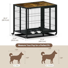 Load image into Gallery viewer, Heavy Duty Dog Crate for Medium Dogs, 3 in 1 37.8" Foldable Collapsible Dog Kennel & Playpen with Wheels & Feeding Bowls, Escape Proof Metal Dog Cage for Indoor Outdoor Use, Rustic Brown