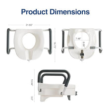 Load image into Gallery viewer, Raised Toilet Seat with Removable Padded Arms Adjustable Width 5" Toilet Seat Riser Supports 300lbs for Seniors