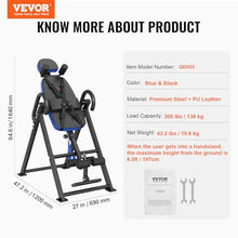Load image into Gallery viewer, VEVOR Inversion Table, 300 lbs Capacity Heavy Duty Inversion Table, Decompression Back Stretcher Machine, Strength Training Equipment with Headrest, Ankle Lock, Adjustable Protective Belt, Blue/Black