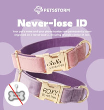 Load image into Gallery viewer, Dog Collar Personalized with Name Engraved - Light Gold Quick Release Buckle, Soft Velvet Lined, Comfortable Gift for Small, Medium, Large Dogs