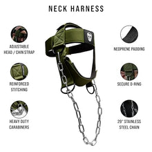 Load image into Gallery viewer, Gymreapers Neck Harness Weight Lifting - Neck Trainer Workout Equipment - Heavy Duty Stainless Steel Chain, Adjustable Neoprene Head Strap, Exercise Equipment for Strength & Pain Relief