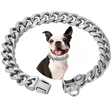 Load image into Gallery viewer, Stainless Steel Silver Gold Dog Collars with Safety Buckle Lock,18K Cuban Link Chain Training Collar,15MM Strong Dog Necklace Heavy Duty Chew Proof for Small Medium Large Dog