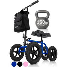 Load image into Gallery viewer, Vive Mobility All Terrain Knee Scooter Walker for Foot Injuries - Adult Broken Leg Crutch Cart Roller for Surgery, Broken Foot, Ankle Injury - Kneeling Rolling Steerable Seated Wheel Scooter Aid