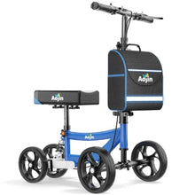 Load image into Gallery viewer, Aojin Knee Scooter for Adults for FootInjuries, 300lbs Capacity, All Terrain Foldable Knee Scooter Walker with Bag, 13" Wide Pu Seat, Compact Crutches Alternative (Blue)