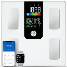Load image into Gallery viewer, GE Smart Scale for Body Weight, BMI, Fat, Muscle Mass, Digital Bathroom Scales 500lbs Bluetooth 11.8" Large Platform Weighing Machine Health Monitor with App, White