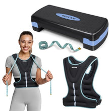 Load image into Gallery viewer, Step Aerobics Platform Set with Weighted Vest & Measuring Tape-Blue Black