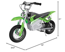 Load image into Gallery viewer, MX400 Dirt Rocket 24V Electric Toy Motocross Dirt Bike with Hand-Operated Brakes and Retractable Kickstand, Green (2 Pack)