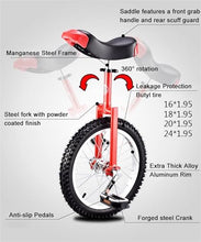 Load image into Gallery viewer, 20 Inch Outdoor Unicycle Balance Exercise Fun Bike Fitness Scooter Circus, Adjustable Seat, Loads 150kg(Yellow,20 inch)