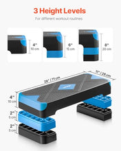 Load image into Gallery viewer, VEVOR Aerobic Exercise Step Platform, 28-Inch Workout Aerobic Stepper, Height Adjustable Fitness Training Step Deck Trainer with 4 Risers, Non-Slip Surface Bench for Home Gym Cardio Strength, Blue