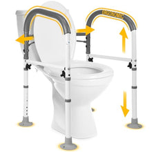 Load image into Gallery viewer, Vaunn Medical Adjustable Toilet Safety Rail for Seniors, Foldable Toilet Safety Frame for Elderly Adults, Bathroom Grab Bar Handle, Toilet Handle for Elderly & Disabled, Free-Standing (Gray)