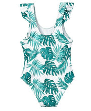 Load image into Gallery viewer, DOCUMO Girls One Piece Swimsuit Ruffle Quick Dry Bathing Suit for Kids 6-15Y, Tropical/Leopard/Tie Dye Printed Beach Swimsuit (Coconut Tree, X-Large)