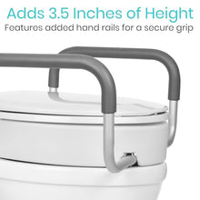 Load image into Gallery viewer, Vive Raised Toilet Seat Riser for Seniors (with Handles) - Handicap Rail Grab Bar Seat for Over Toilet