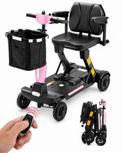 Load image into Gallery viewer, Ecomobi Light Weight Mobility Scooter for Adults&Seniors, 12–30 Mile Range Foldable Portable 4 Wheel Powered Mobility Scooter with Airline Approved Battery for Travel, 300 lb Capacity, Ultra Pink