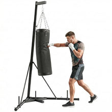 Load image into Gallery viewer, Soozier Punching Bag with Stand for Adults, 72.8"-90.9" Height Adjustable Freestanding Boxing Stand with Canvas Sandbag, Stable Triangular Base and 1" Weight Plate Storage for Home Gym MMA, Black