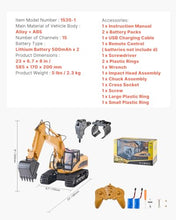 Load image into Gallery viewer, VEVOR Remote Control Excavator Toy 15 Channel 3 in 1 Remote Control Digger with Metal Shovel 1:14 Scale RC Excavator with Light & Sound Full Functional Construction Vehicles for Kids 2 Batteries