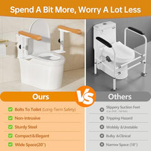 Load image into Gallery viewer, Simple Project 15.7" Toilet Safety Rails for Seniors, Flipped 90°&Adjust Heigh Toilet Seat Handle, Super Sturdy 500LBS Toilet Safety Frame for Disabled or Mobility Issues, Grab Bars Arms(Brown)