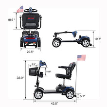 Load image into Gallery viewer, Metro Mobility 4 Wheel Motorized Scooter for Adults - 300 lbs Capacity Powered Mobility Scooters for Seniors, Travel - Sliding Swivel Seat with Flip-up Armrests & Easy Disassembly - Blue