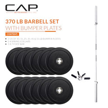 Load image into Gallery viewer, CAP Barbell 370 lb PRO Olympic Weight Set with 7ft Chrome Barbell & Black Bumper Plates