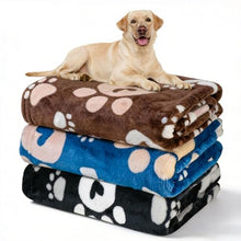 Load image into Gallery viewer, Gowyeg Premium Dog Blankets for Large Dogs & Cat Flannel Blanket Washable, Soft Pet Throw Cover for Kennel Crate Bed, Cute Paw Pattern, 41x31 inch,Blue/Black/Brow