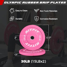 Load image into Gallery viewer, RitFit Barbell Weight Set - 4/6FT Olympic Barbell with Weight Plates (55-115LB Total) -Pink Plates
