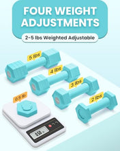 Load image into Gallery viewer, Adjustable Dumbbells Set, 4 in 1 Hand Weights Set for Women Men 10 LB Dumbbell Pair Each 2lbs 3lbs 4lbs 5lbs Weights Dumbbells Set with TPU Soft Rubber Handle for Home Gym Exercise Fitness - Blue