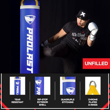 Load image into Gallery viewer, PROLAST Heavy Punching Kicking Bag for Adults, Boxing, MMA, Martial Arts, Muay Thai, Strength Training Equipment, Unfilled, 5ft, 100 lbs, Vertical Logo, Blue