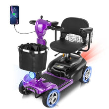 Load image into Gallery viewer, 20 Miles 4 Wheels Mobility Scooter for Seniors/Adults Up to 300LBS,350W Electric Wheelchair Detachable Lithium Battery,Dual Baskets,Rotating Seat,with Taillight, USB Charging, Purple